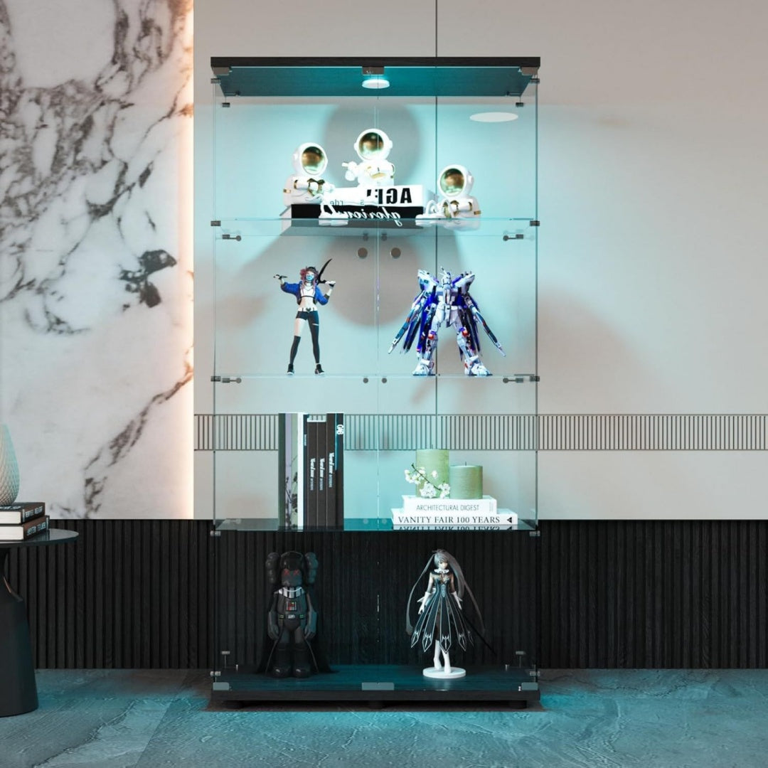 Vitrine gris en bois massif et verre