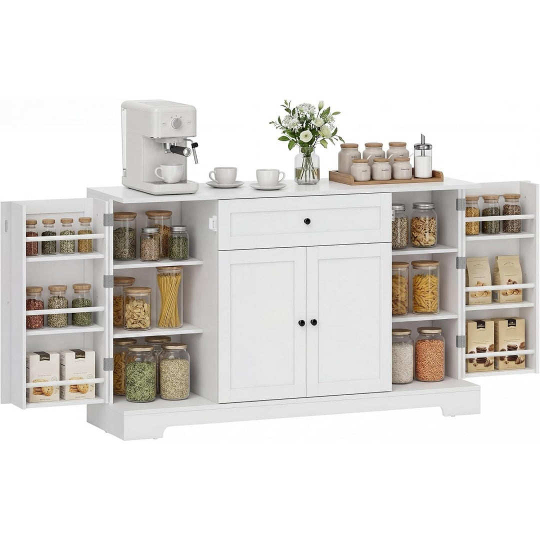 Sideboard gris clair, 2 tiroirs 3 etageres