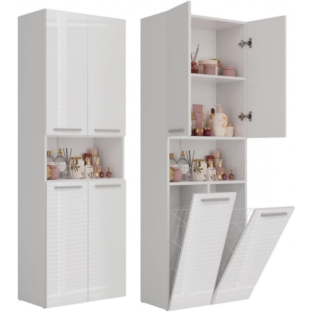 Solution rangement, armoire haute gris clair en tissu serrure de securite