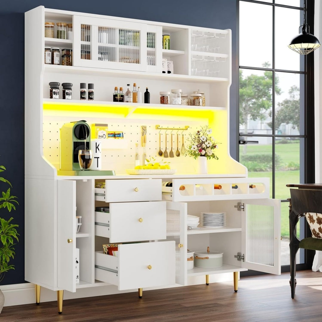 Buffet gris moderne en MDF et metal
