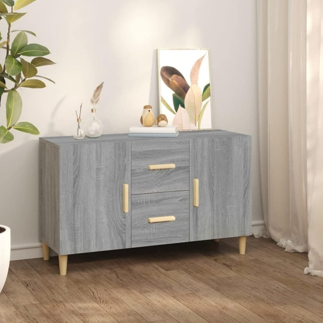 Credence fixation murale en bois ingenierie marron, a 2 portes 2 tiroirs