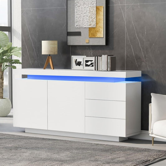 Commode gris a 2 portes 3 tiroirs, finition bois ingenierie style contemporain