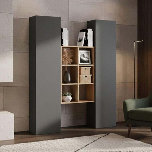 Leger meuble de rangement gris fonce en bois 2 portes