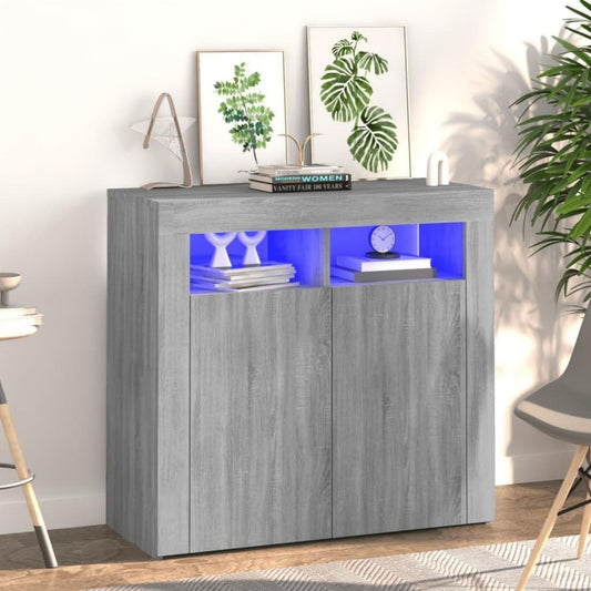 Buffet 80 x 35 x 75 cm avec une fixation murale invisible et un eclairage LED integre