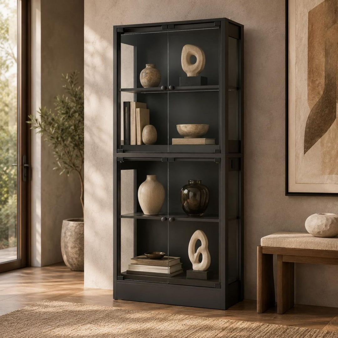 Marron profond, vitrine dexposition en bois 4 portes