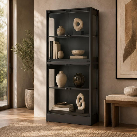 Marron profond, vitrine dexposition en bois 4 portes