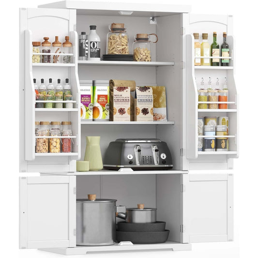Enfilade gris clair 6 etageres de rangement, MDF style campagne