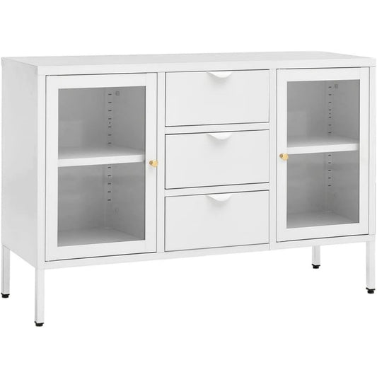 Buffet gris clair, verre trempe, 105 x 35 x 70 cm, rangement intelligent