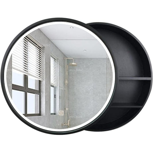 Armoire a miroir gris, eclairage LED integre, rangement elegant