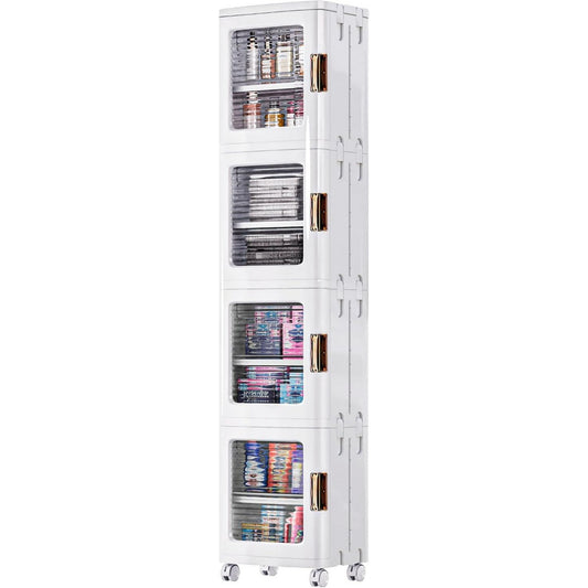 Meuble colonne gris clair, etageres reglables, polyvalent et elegant