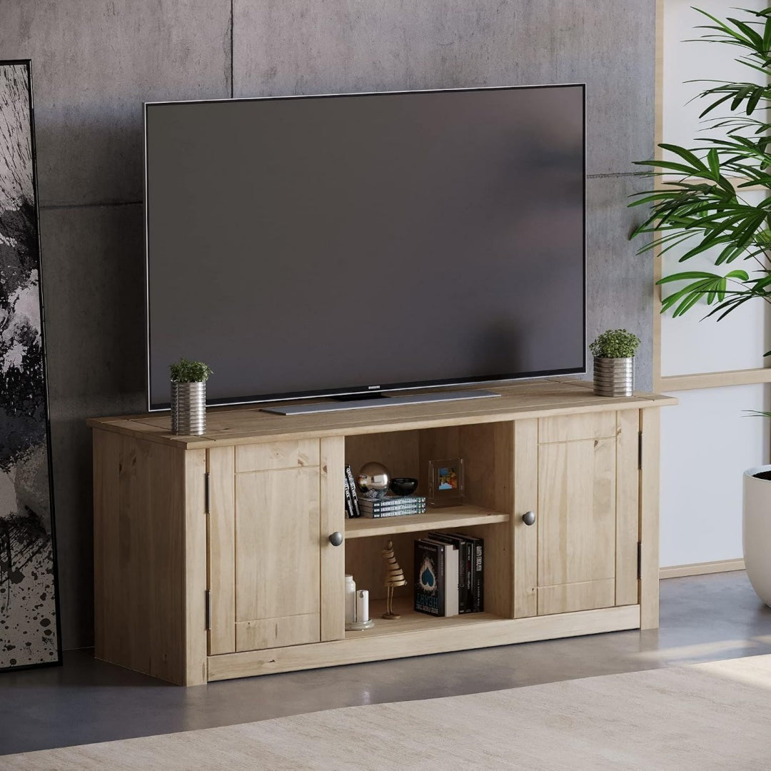 Meuble TV gris fonce et 2 portes, esprit rustique